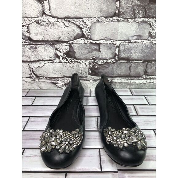 Vera Wang Black Leather Crystal Embellished Ballet Flats Shoes Women sz 5M US/35 - Picture 9 of 16